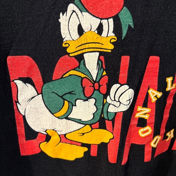 T Shirt Vintage 90s Donald Duck Walt Disney Cuffed Sleeves Single Stitch size L - Picture 2 of 6